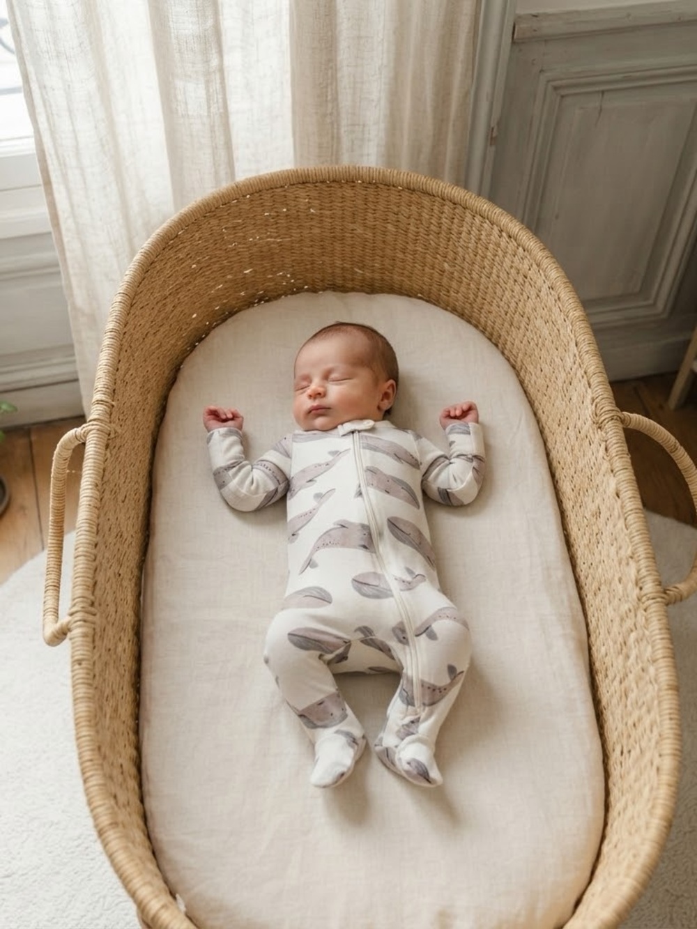 Carter's Cream Whales Long Sleeve 2-Way Zipper Footed Sleeper